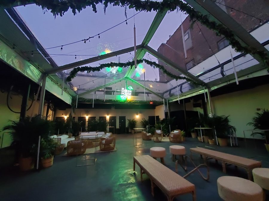 Terminal 5 rooftop lounge at dusk